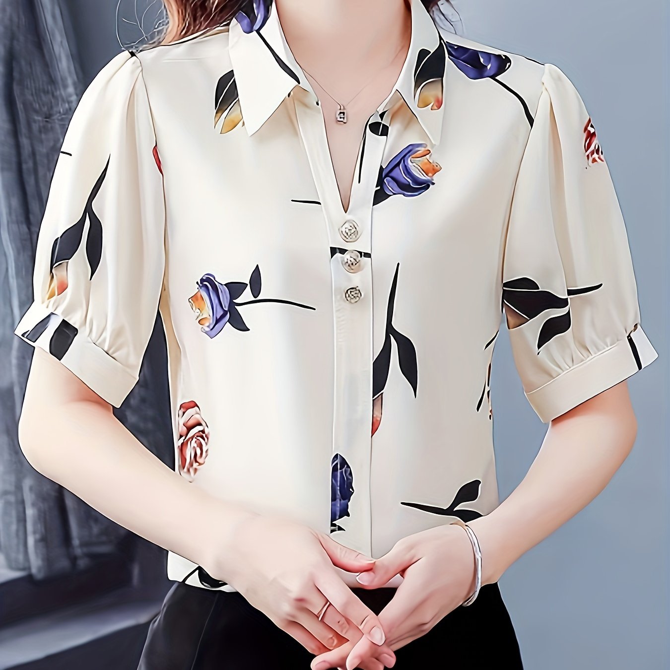 Floral Print Button Decor Shirt