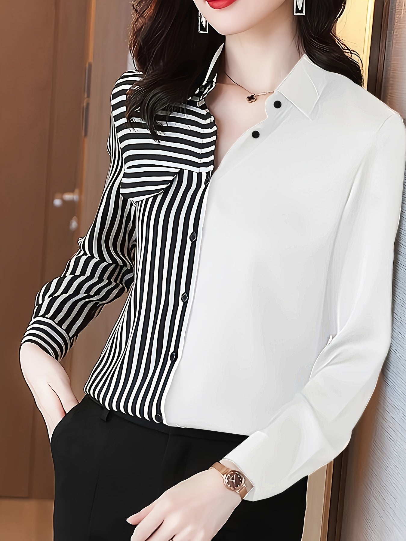 Stripe Print Button Front Shirt