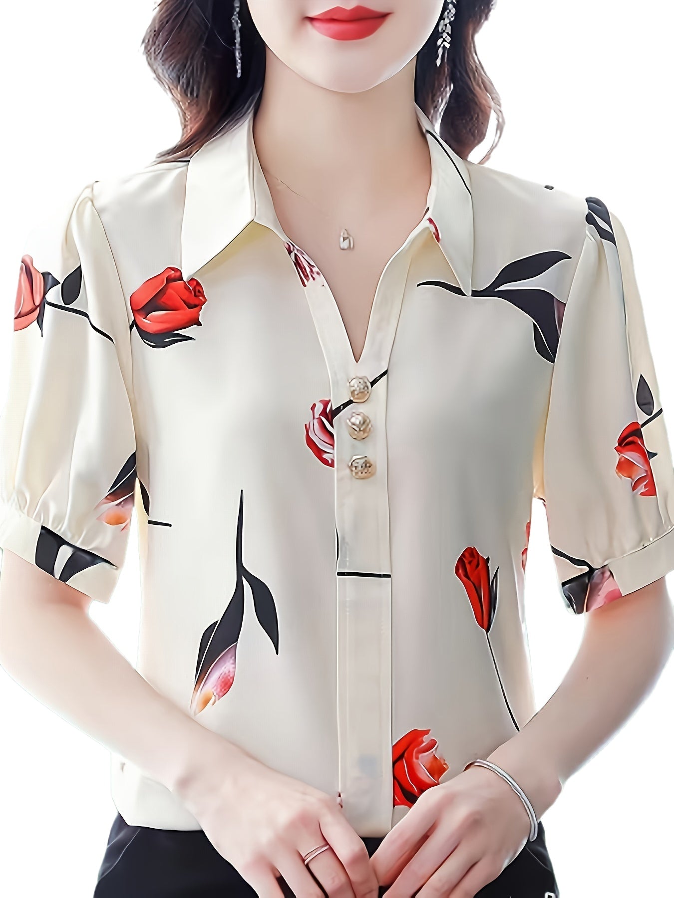 Floral Print Button Decor Shirt