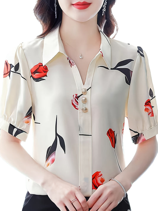 Floral Print Button Decor Shirt