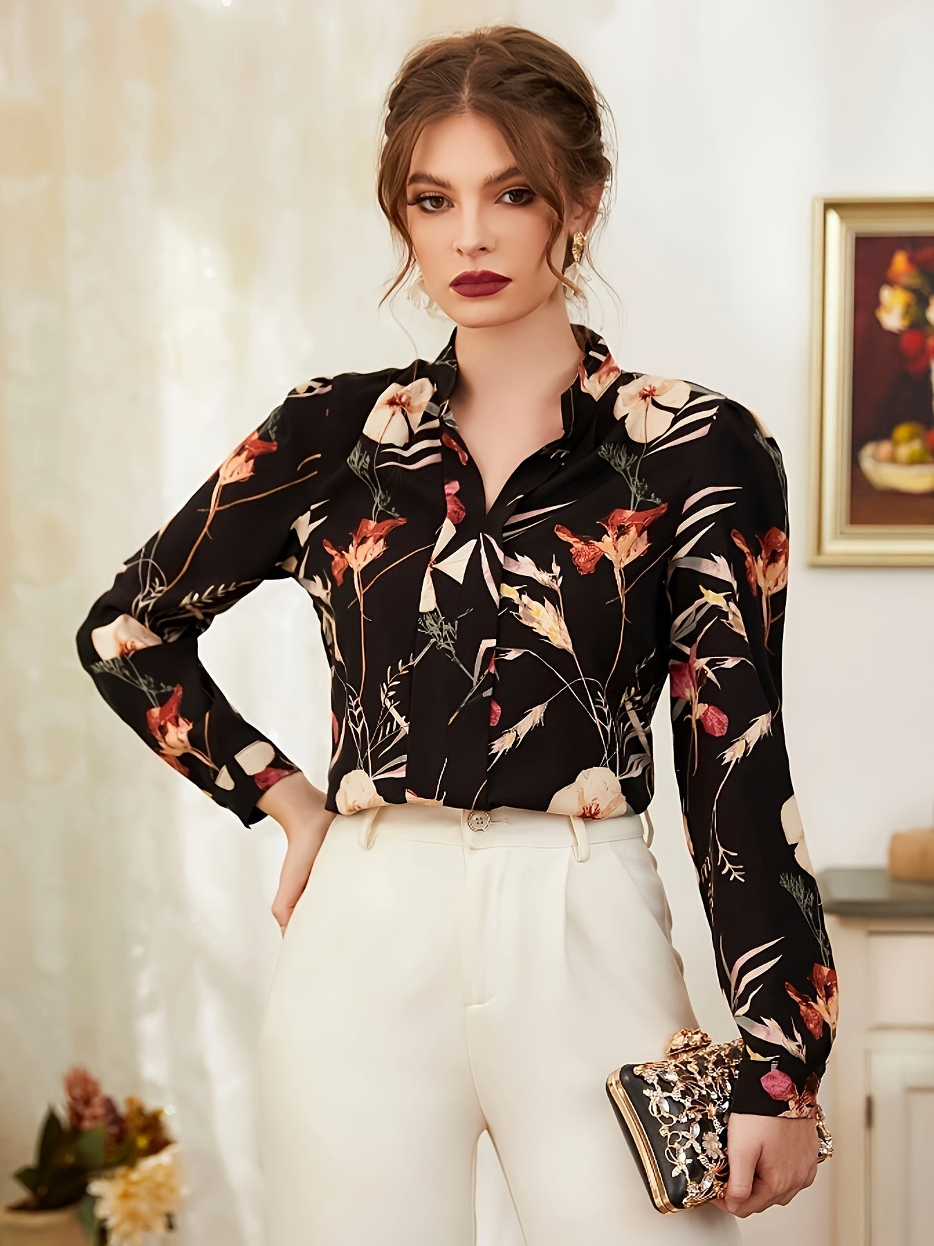 Floral Print Button Front Shirt