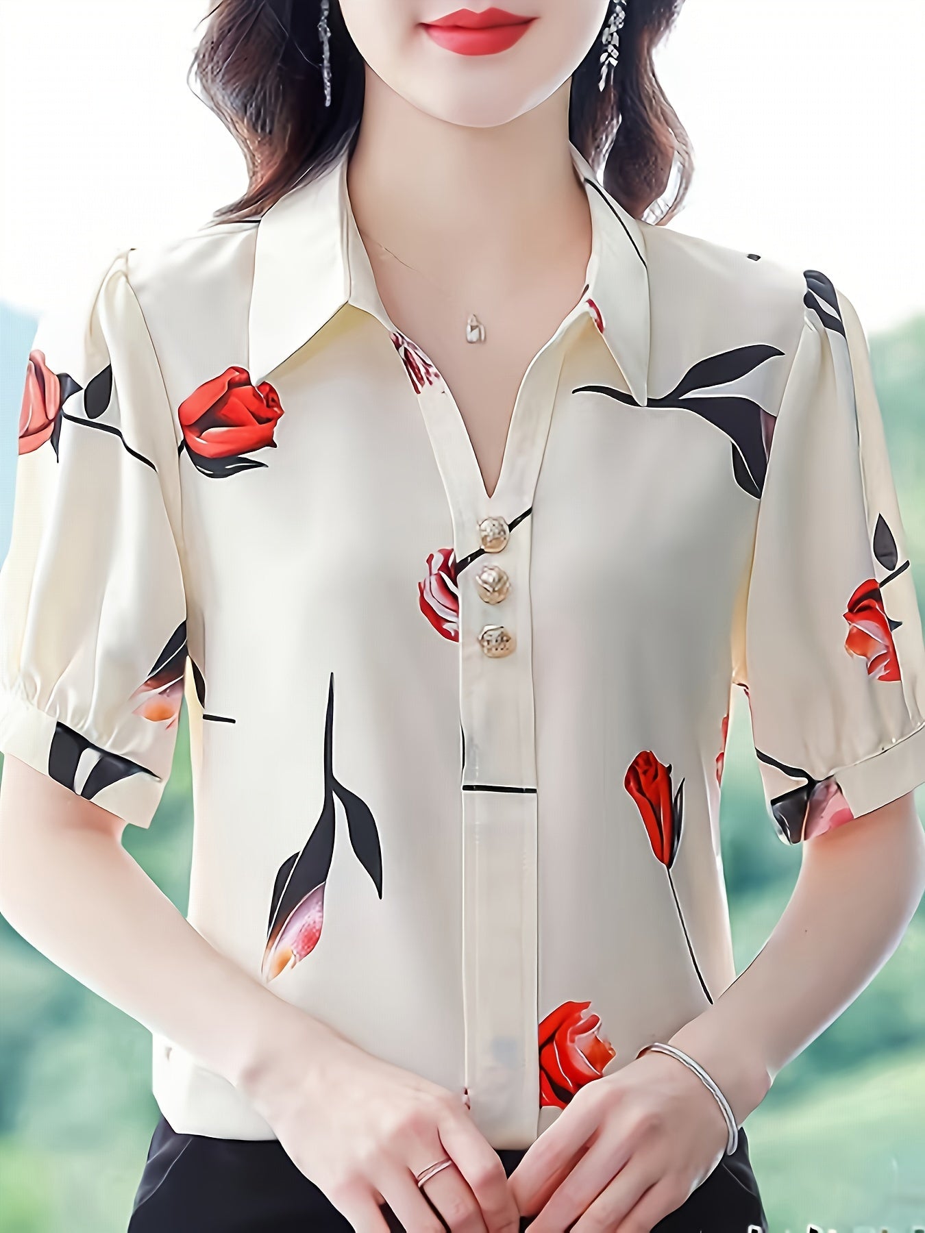 Floral Print Button Decor Shirt