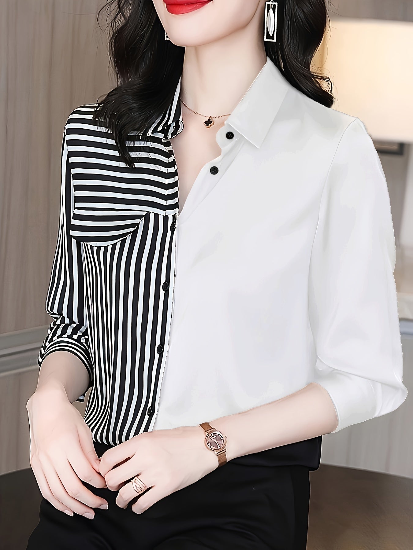 Stripe Print Button Front Shirt