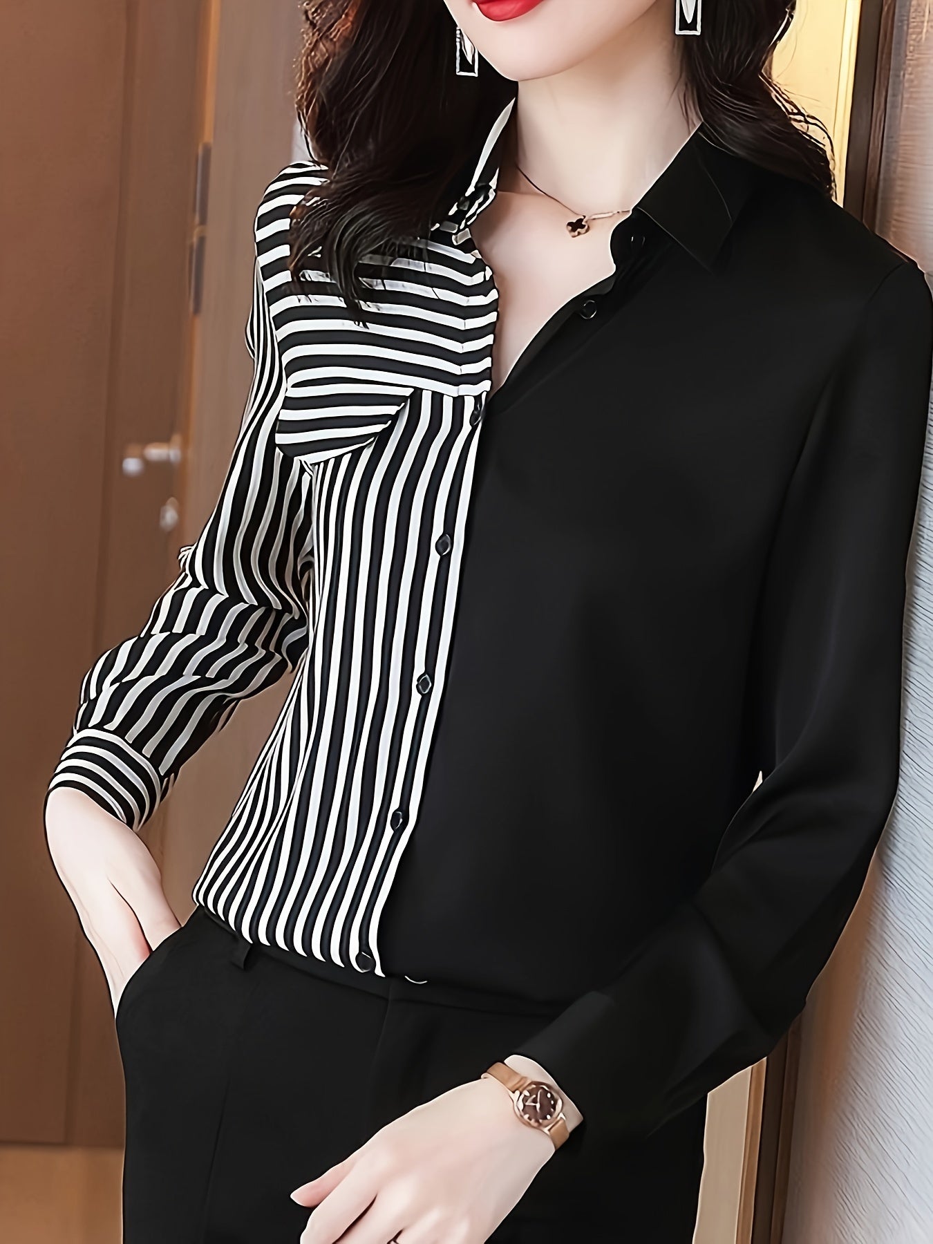 Stripe Print Button Front Shirt