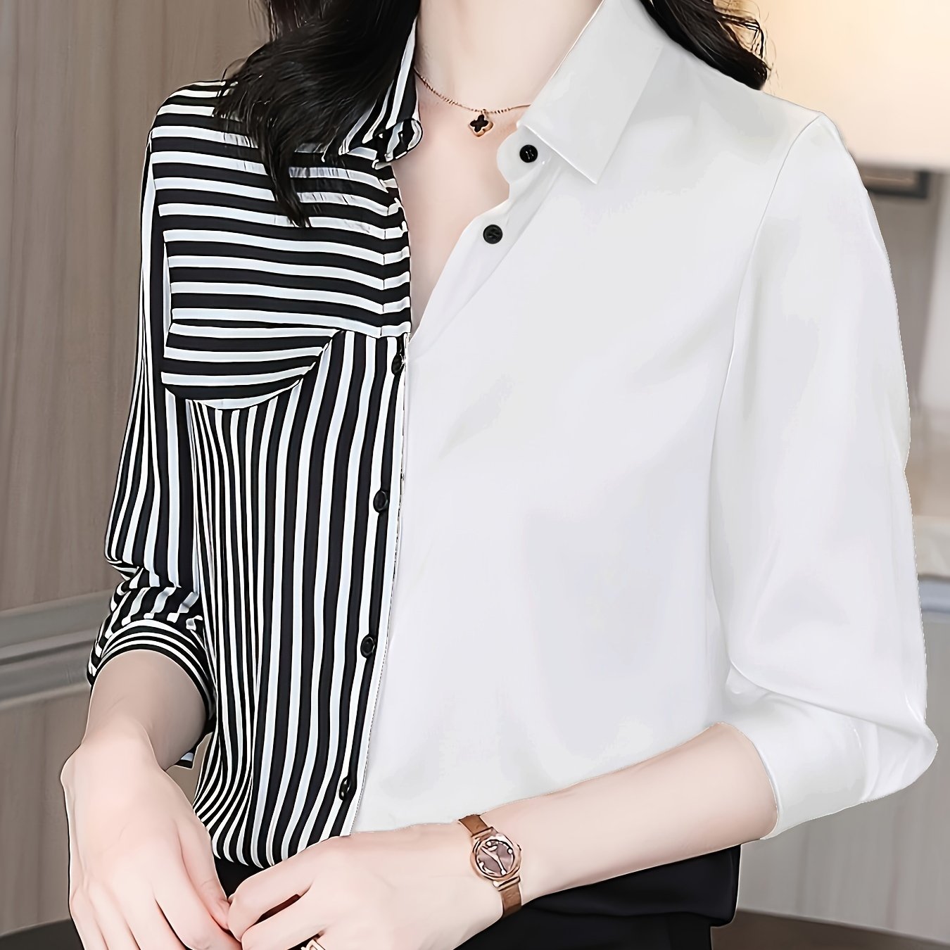 Stripe Print Button Front Shirt