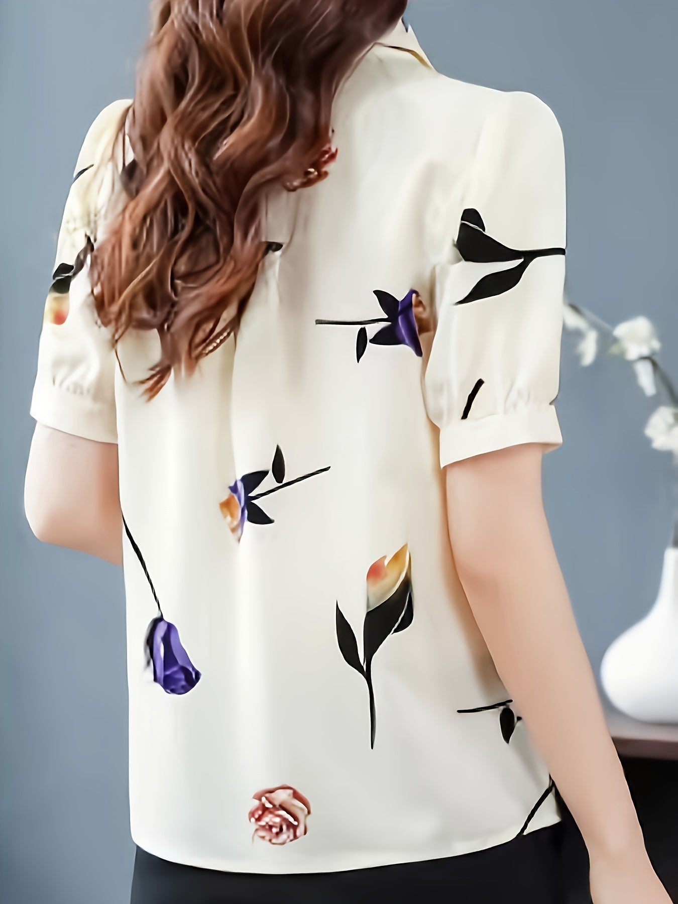 Floral Print Button Decor Shirt