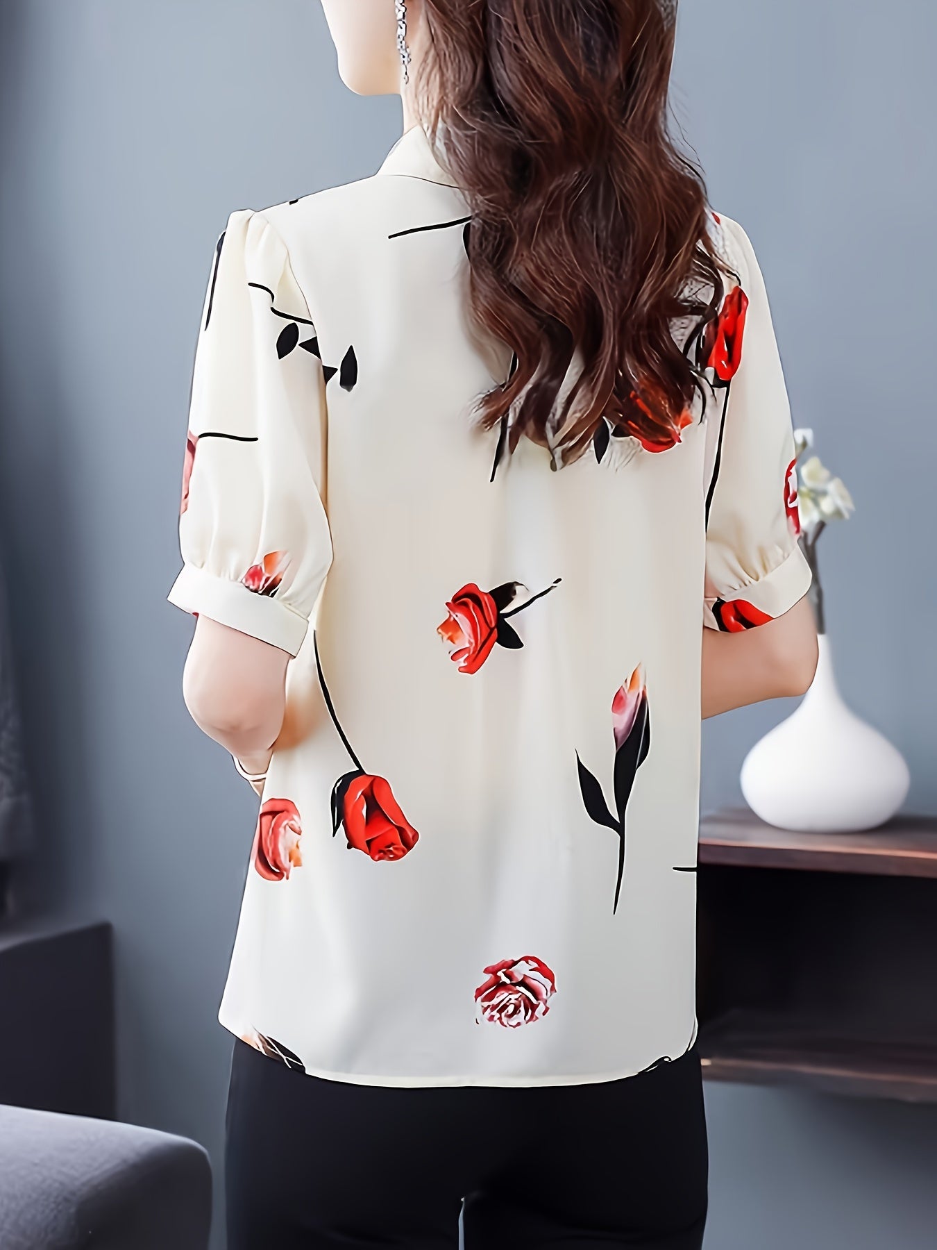 Floral Print Button Decor Shirt