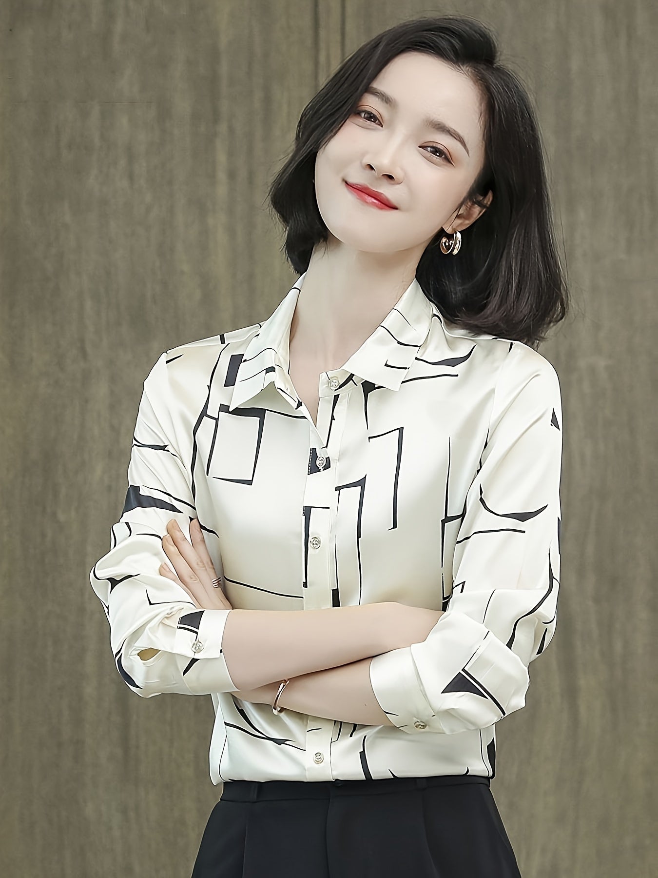 Geo Print Button Front Shirt