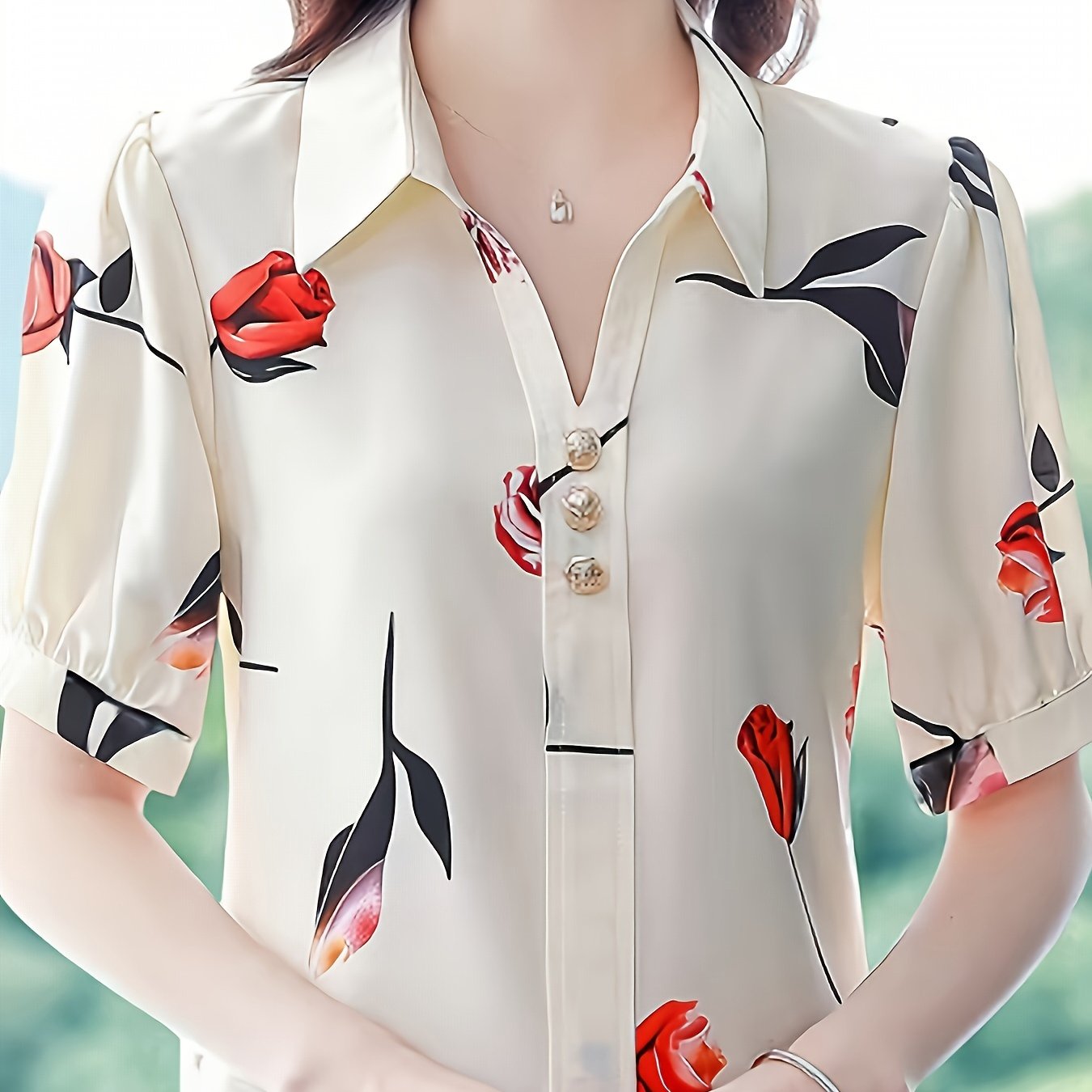 Floral Print Button Decor Shirt