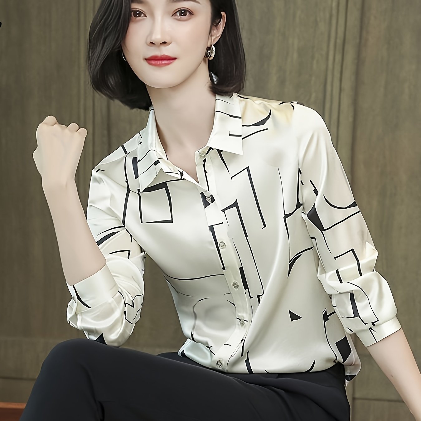 Geo Print Button Front Shirt