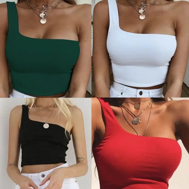 Women Lady Female One Shoulder Crop Tops