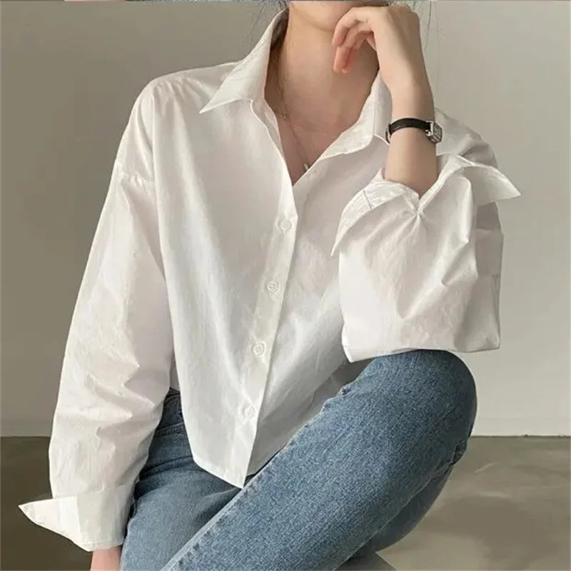 Casual Long Sleeve Women White Shirt