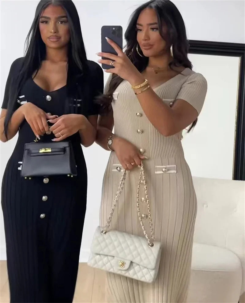 Office Lady Elegant Knitted Long Dress