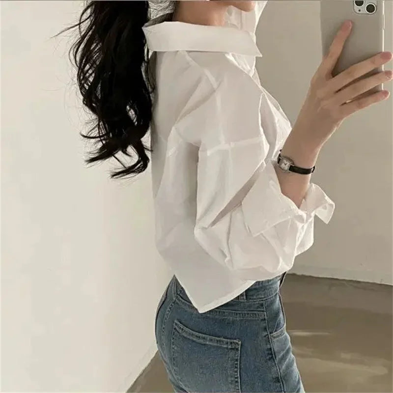 Casual Long Sleeve Women White Shirt