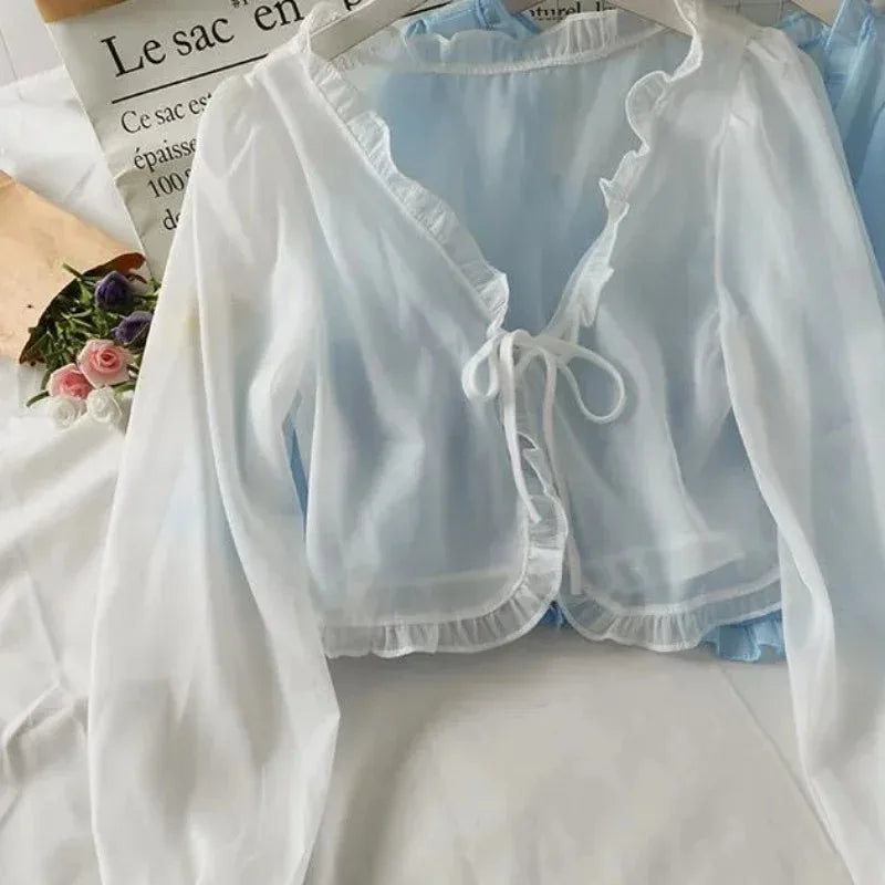 Casual Lace Bow Summer Sun Protection Tops