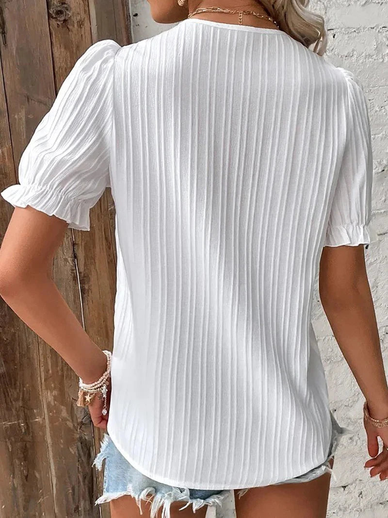 Solid Sexy V-Neck Hollow Short Sleeve Top