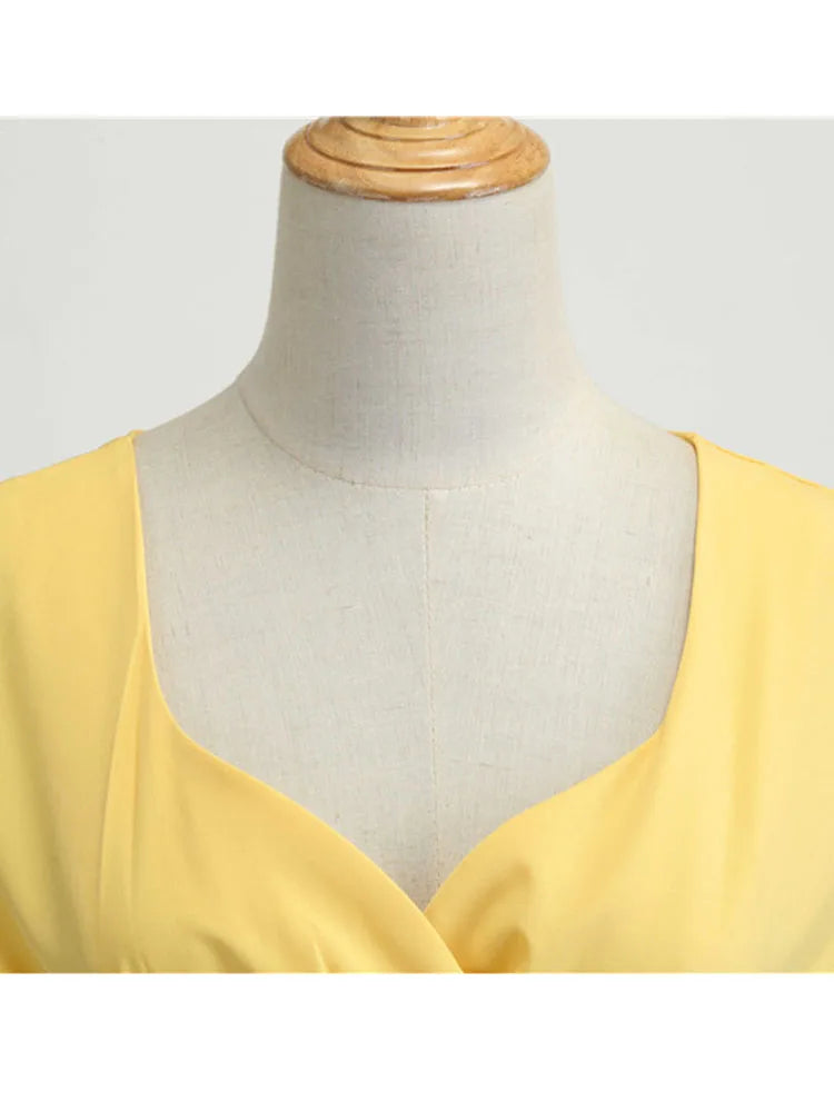 V Neck Vintage Robe Elegant  Mini Dresses