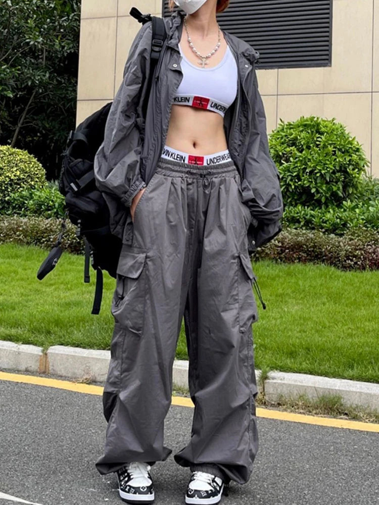 Parachute Black Pants Women Cargo Trousers