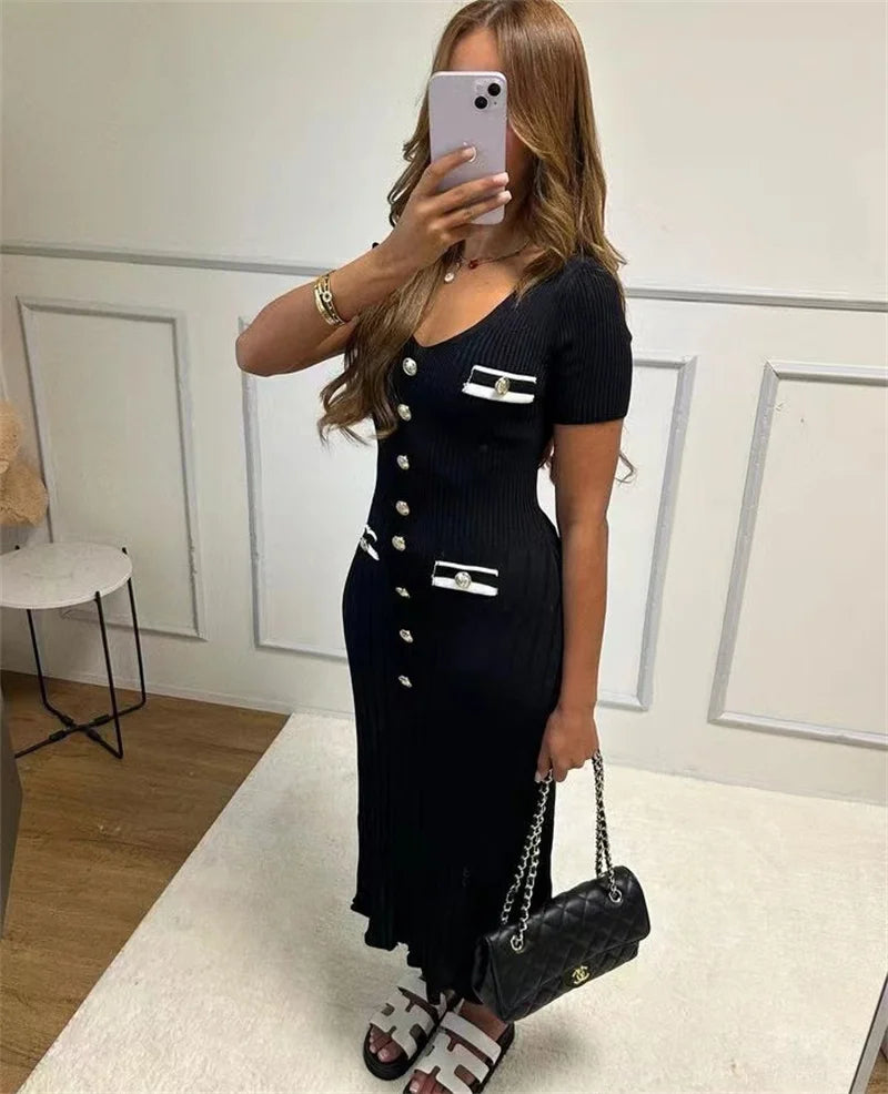 Office Lady Elegant Knitted Long Dress