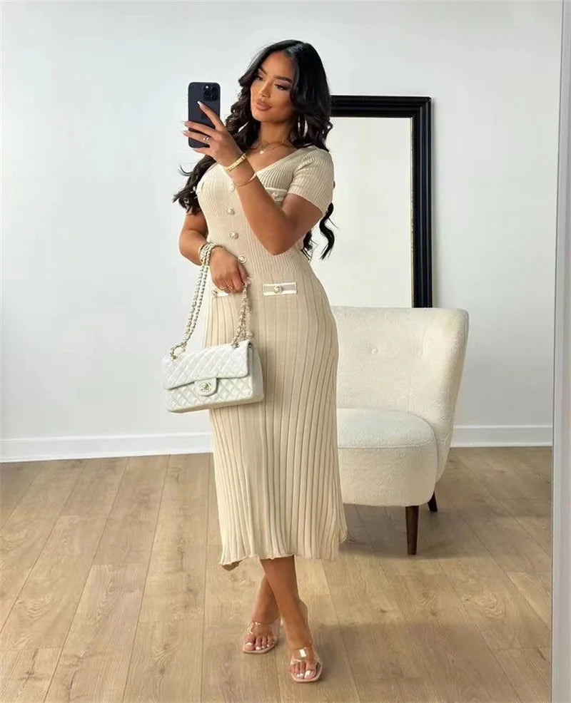 Office Lady Elegant Knitted Long Dress