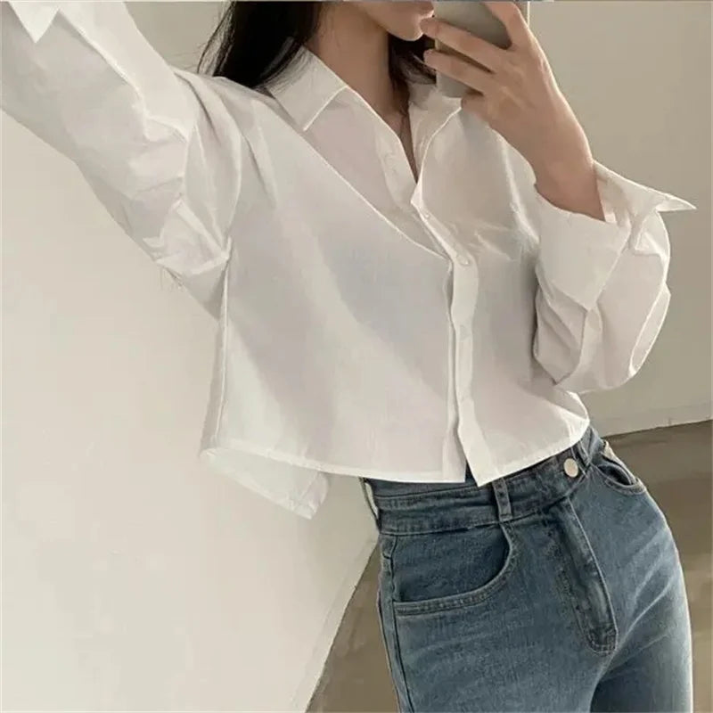 Casual Long Sleeve Women White Shirt