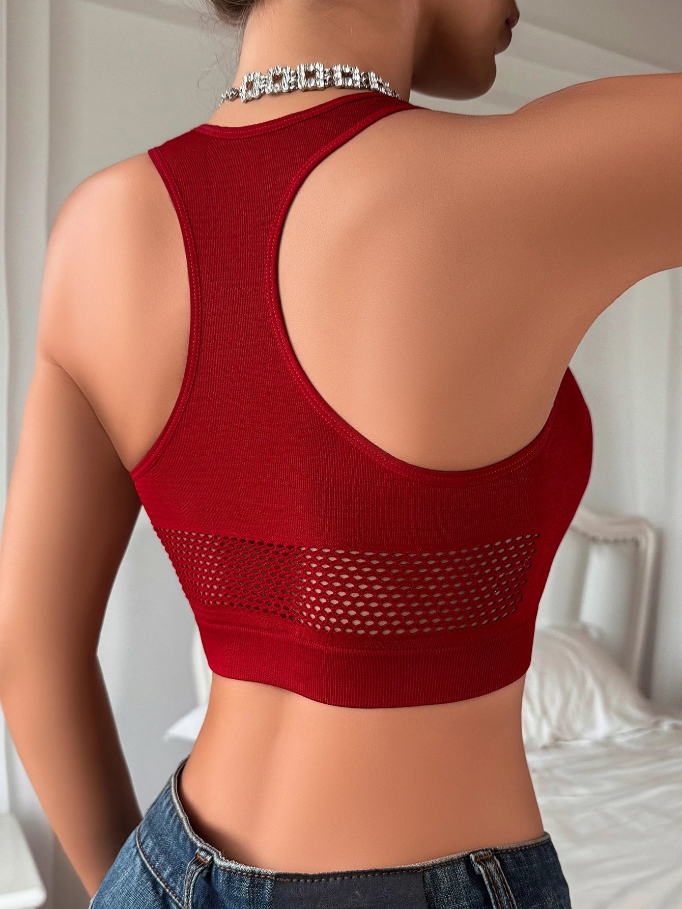 Sexy Tank Tops Fishnet Off Shoulder Crop Top