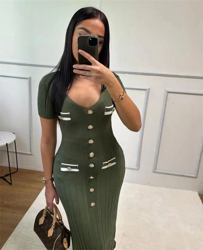 Office Lady Elegant Knitted Long Dress