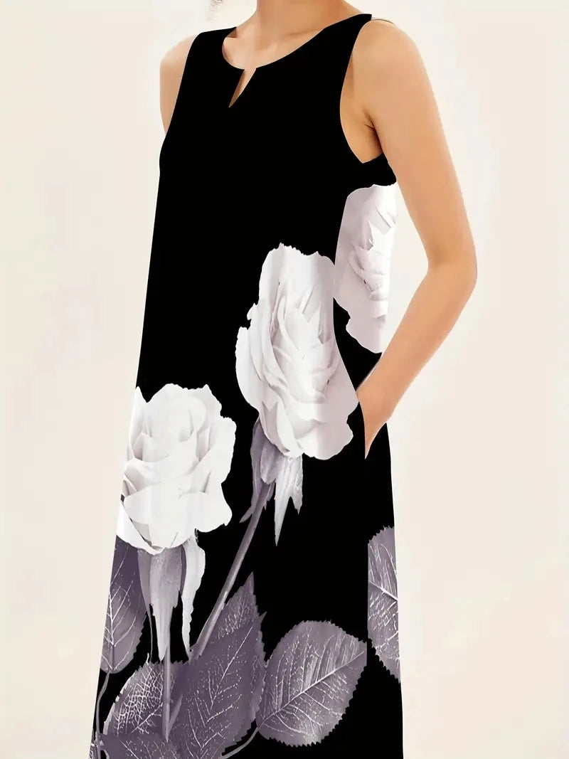 Women's Sleeveless V-neck Printed Sexy Long Dress