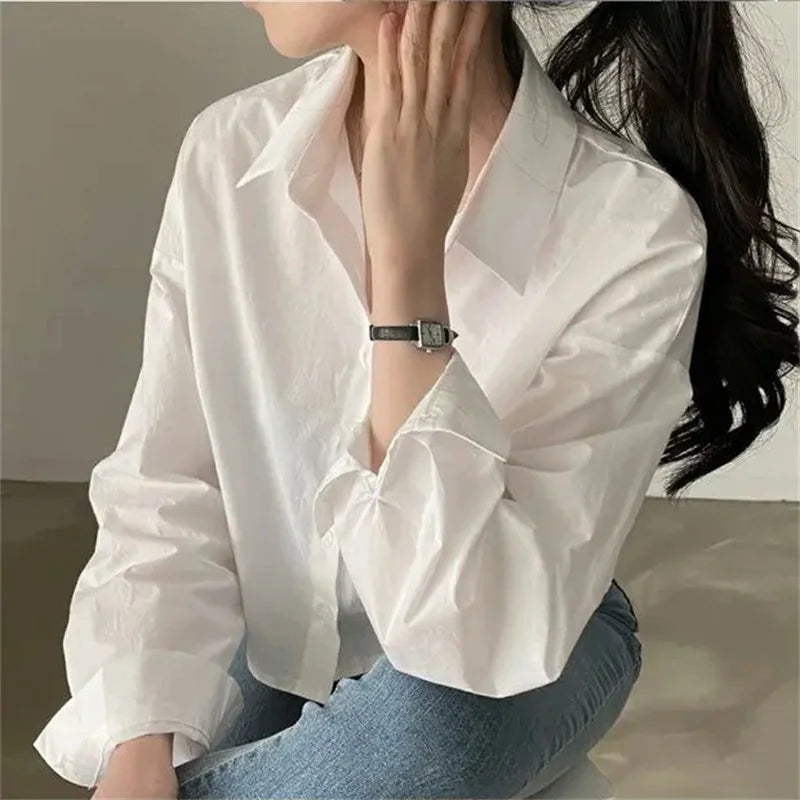 Casual Long Sleeve Women White Shirt