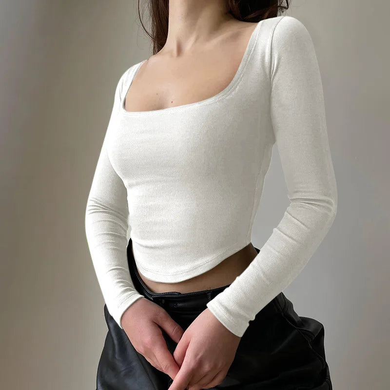 Long Sleeve Casual Women T Shirts Crop Tops