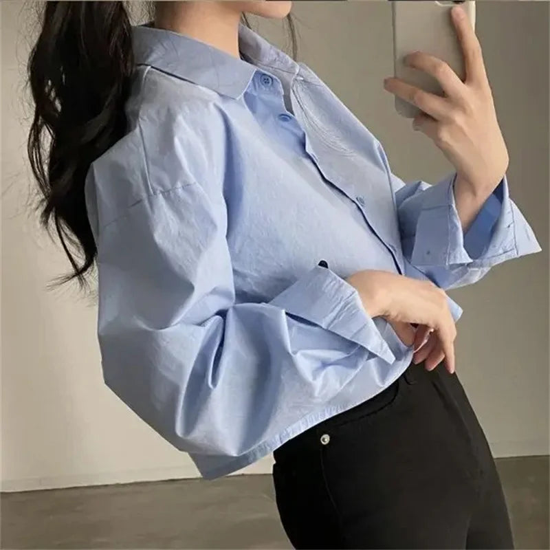 Casual Long Sleeve Women White Shirt
