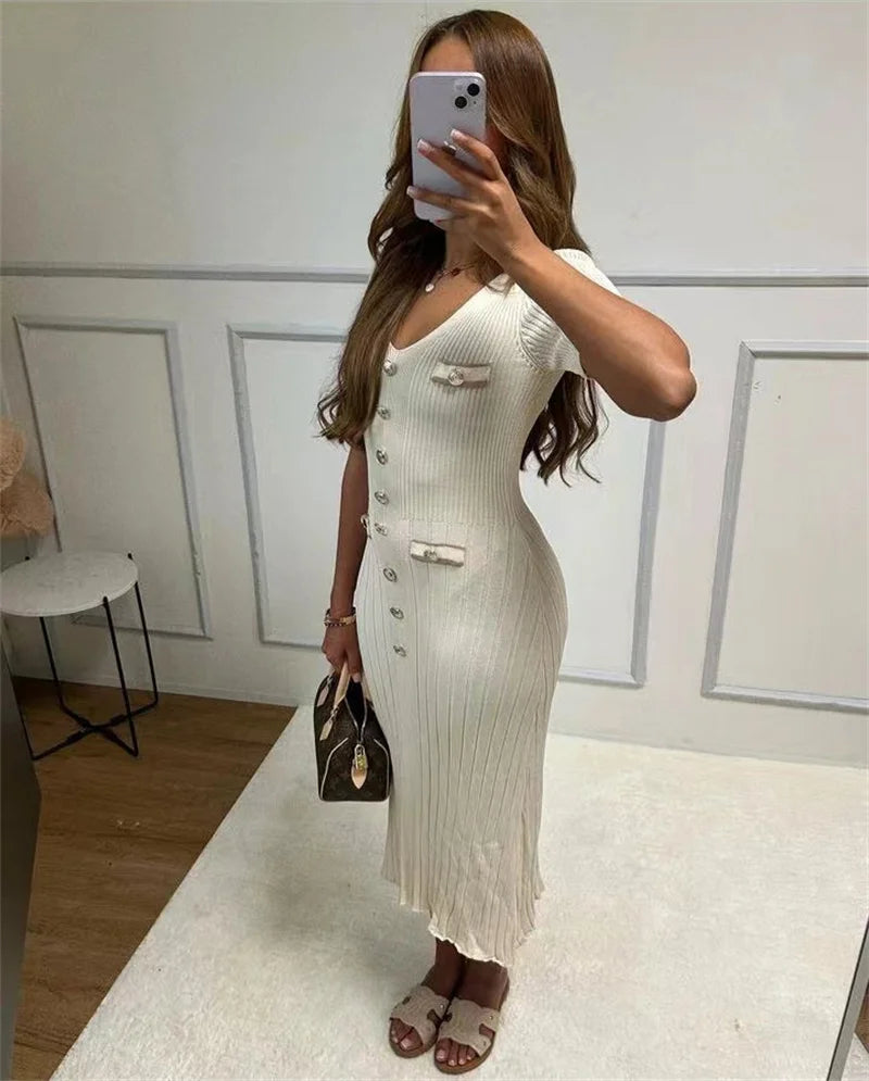 Office Lady Elegant Knitted Long Dress