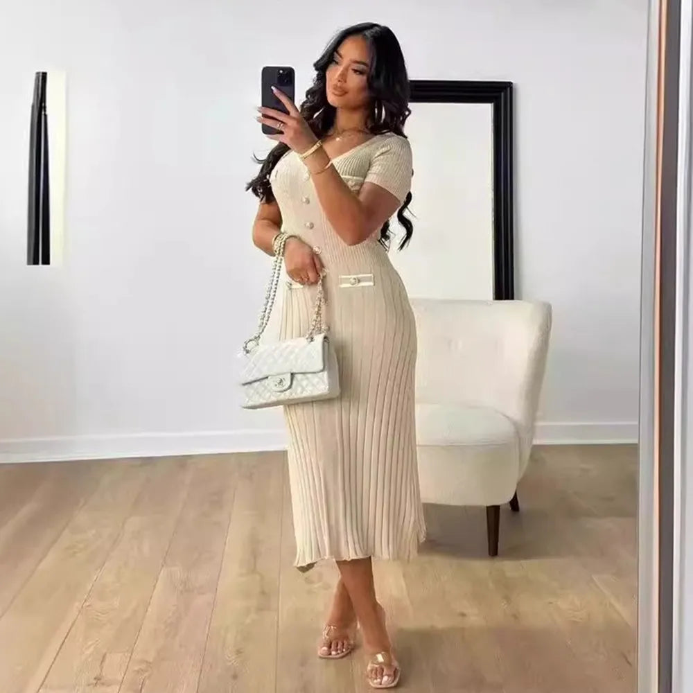 Office Lady Elegant Knitted Long Dress