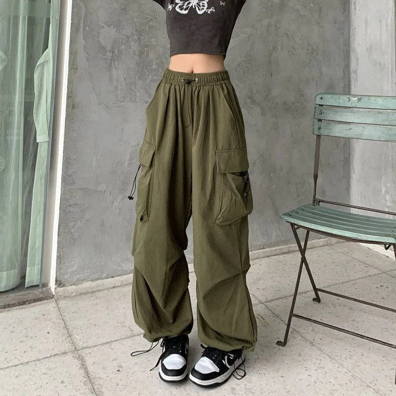 Parachute Black Pants Women Cargo Trousers