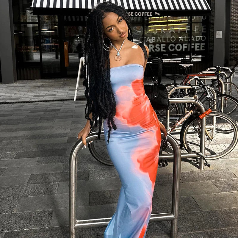 Sexy Strapless Print Tube Maxi Dress