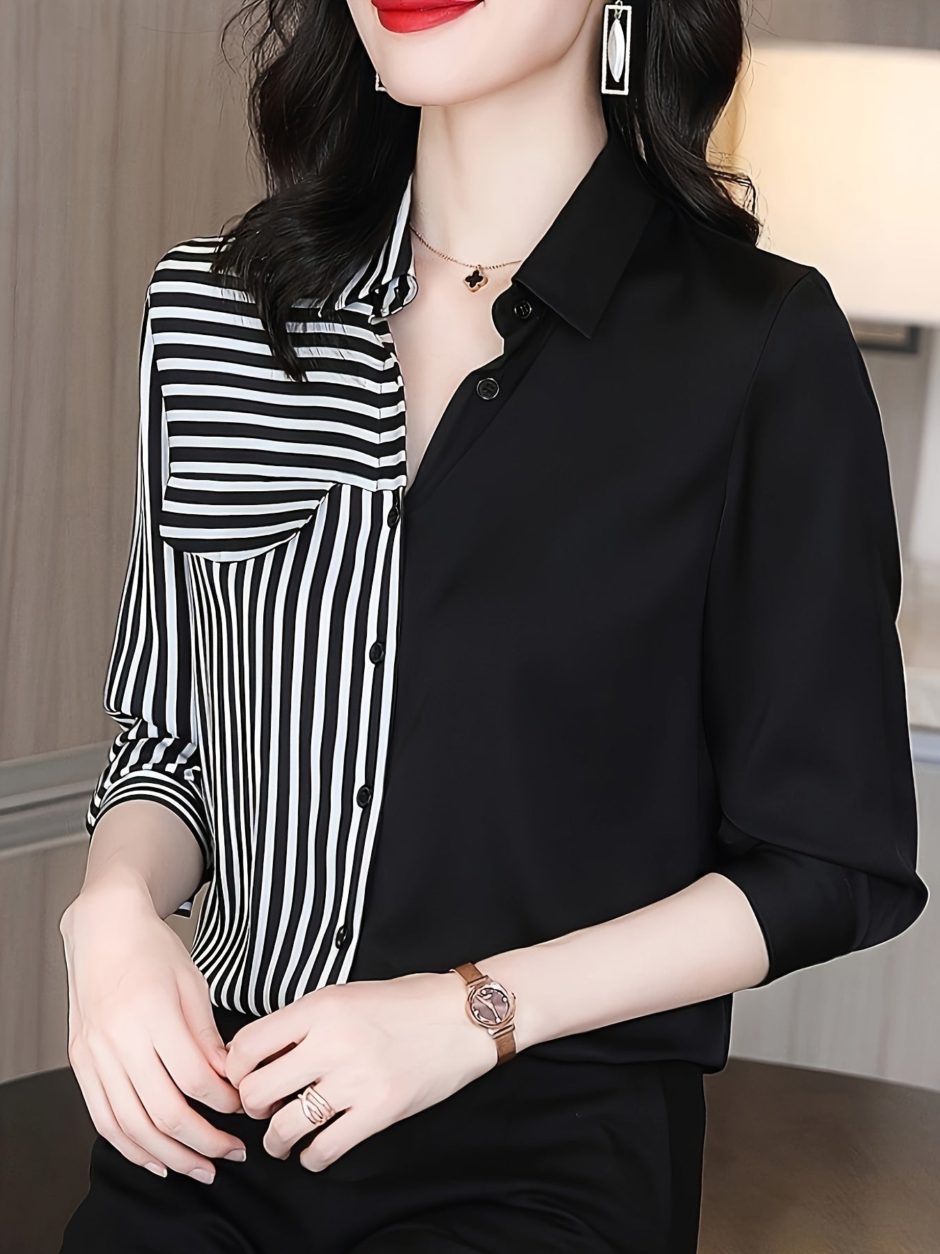 Stripe Print Button Front Shirt