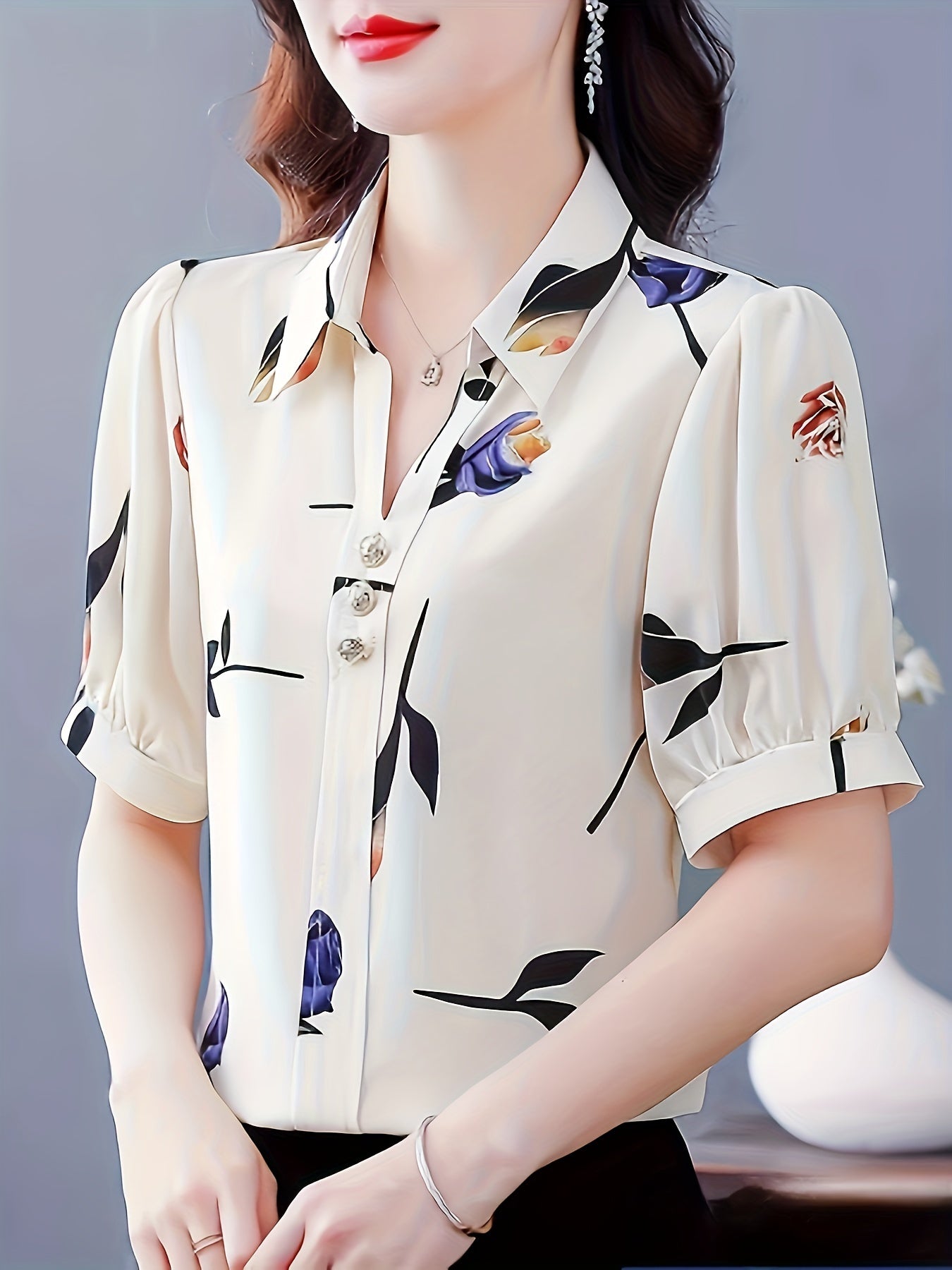 Floral Print Button Decor Shirt