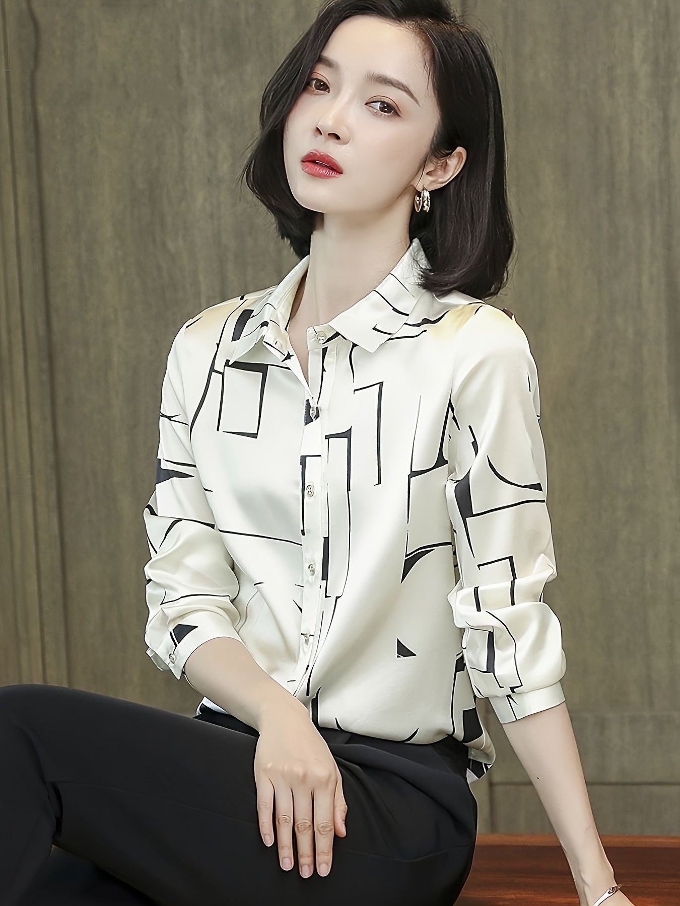 Geo Print Button Front Shirt