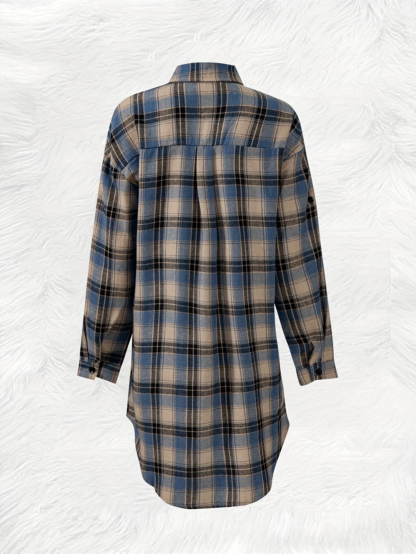 Versatile Green & Beige Plaid Mid-Length Shirt